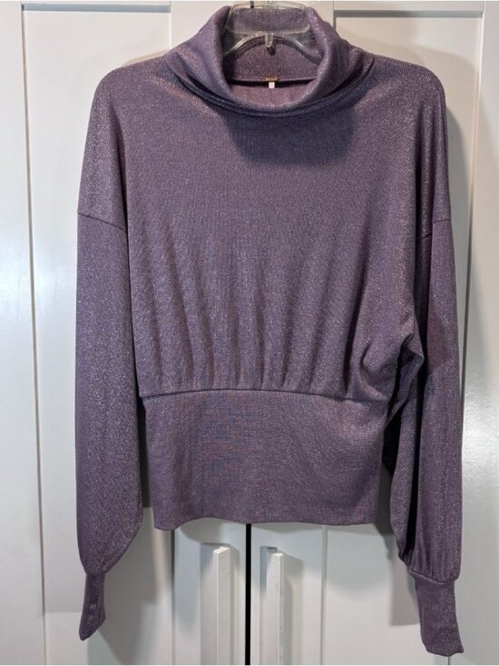 Free People Sweaters - FREE PEOPLE Purple Metallic Sparkle Turtleneck Knit Top Sweater Women’s Small